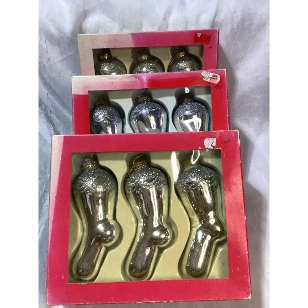Old World Style Silver Glass Christmas Ornaments Stocking Shaped